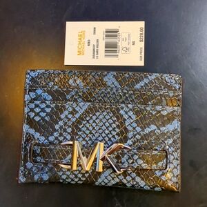 Michael Kors card holder wallet denim blue animal pattern print